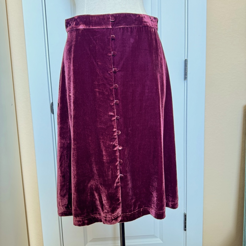 Madewell burgundy velvet button up midi skirt